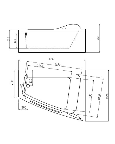 Акриловая ванна Gemy 170х130 G9056 K R с гидромассажем