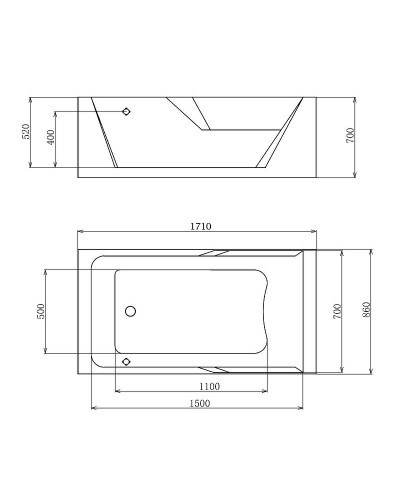 Акриловая ванна Gemy 171x86 G9066 II O L с гидромассажем