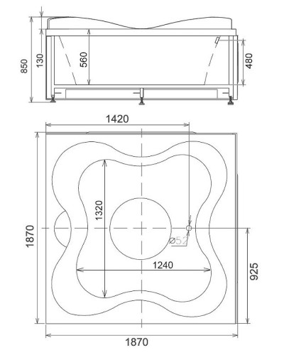 Акриловая ванна Gemy 187х187 G9089 O L с гидромассажем