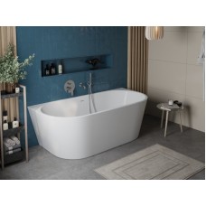 Пристенная, полукруглая акриловая ванна в комплекте со сливом-переливом BelBagno BB710-1500-750