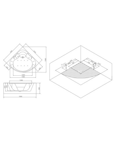 Акриловая гидромассажная ванна 141х141 см SSWW A4104