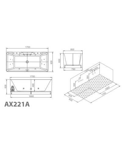 Акриловая гидромассажная ванна 170х80 см SSWW AX221A BGSN