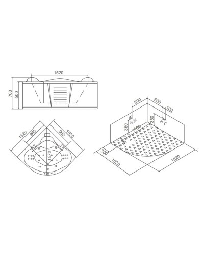 Акриловая гидромассажная ванна 152х152 см SSWW A111B BH608F