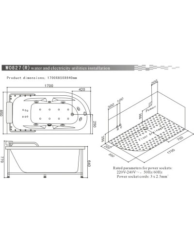 Акриловая гидромассажная ванна 170х85 см SSWW W0827R BH608F