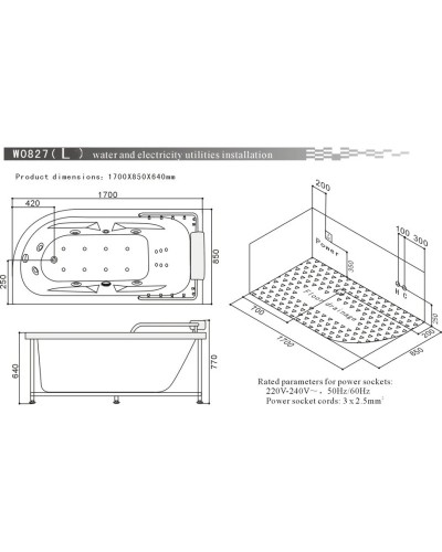 Акриловая гидромассажная ванна 170х85 см SSWW W0827L BH608