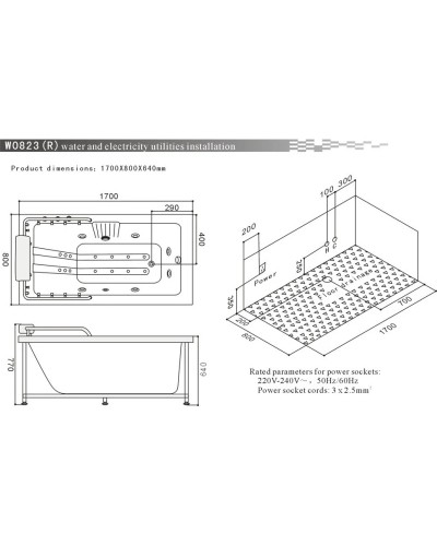 Акриловая гидромассажная ванна 170х80 см SSWW W0823R BH608F
