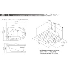 Акриловая гидромассажная ванна 180х120 см SSWW A304LBH608F
