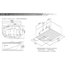 Акриловая гидромассажная ванна 180х120 см SSWW A304RBH608F