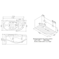 Акриловая гидромассажная ванна 173х88 см SSWW A307LBH608F