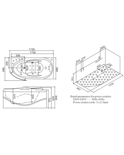 Акриловая гидромассажная ванна 173х88 см SSWW A307RBH608F