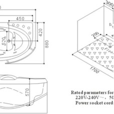 Акриловая гидромассажная ванна 173х88 см SSWW A307LBH168H