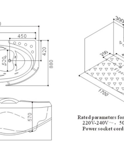 Акриловая гидромассажная ванна 173х88 см SSWW A307RBH168H