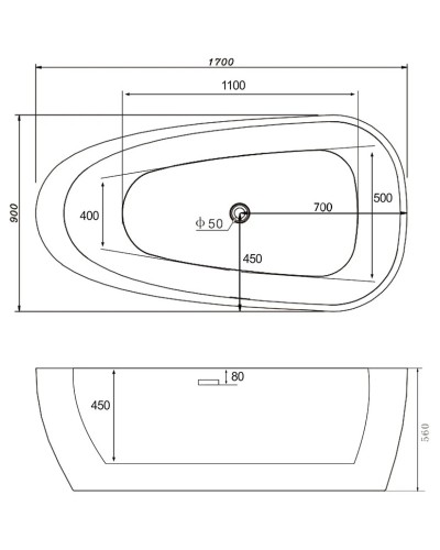 Акриловая ванна 170х90 см Abber AB9210