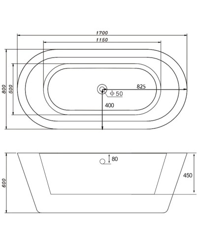 Акриловая ванна 170х80 см Abber AB9213