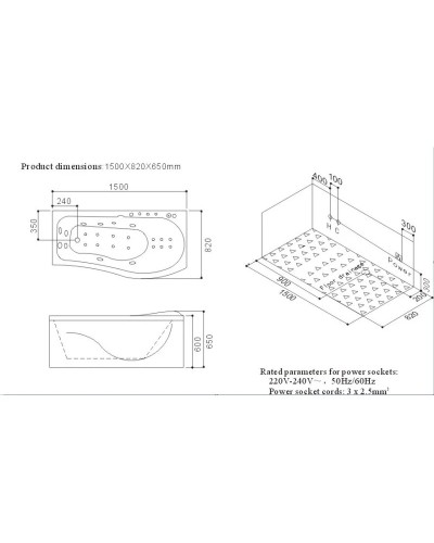 Акриловая гидромассажная ванна 150х82 см SSWW A101AL