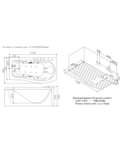 Акриловая гидромассажная ванна 172х85 см SSWW A104L