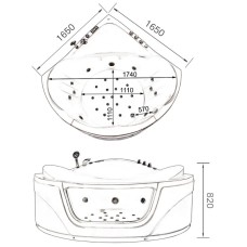 Акриловая гидромассажная ванна 165х165 см Gemy G9247 K