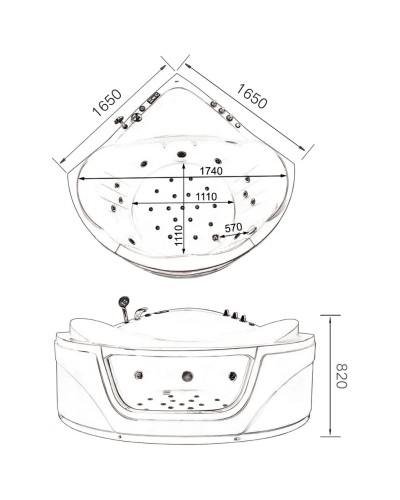 Акриловая гидромассажная ванна 165х165 см Gemy G9247 K