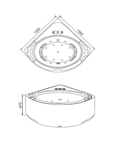Акриловая гидромассажная ванна 155х155 см Gemy G9252