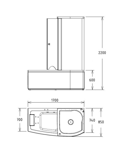 Акриловая гидромассажная ванна 170х85 см R Gemy G8040B R