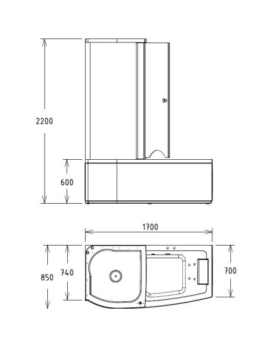Акриловая гидромассажная ванна 170х85 см L Gemy G8040B L