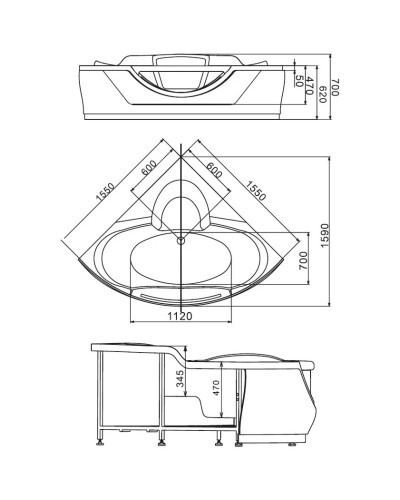 Акриловая ванна 155х155 см Gemy G9025 II C