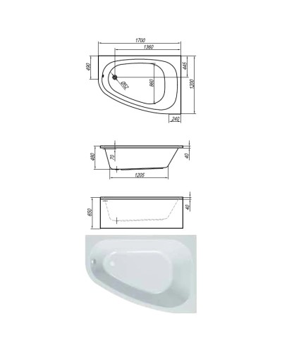 Акриловая ванна 170х120 см L Kolpa San Chad Basis 5012-01