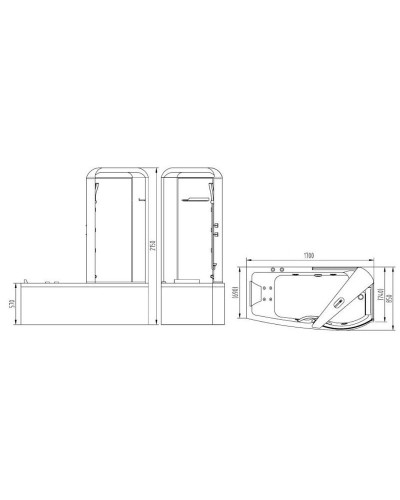 Акриловая ванна со шторкой и душевой системой Orans 170х85 L 9501l00 с гидромассажем