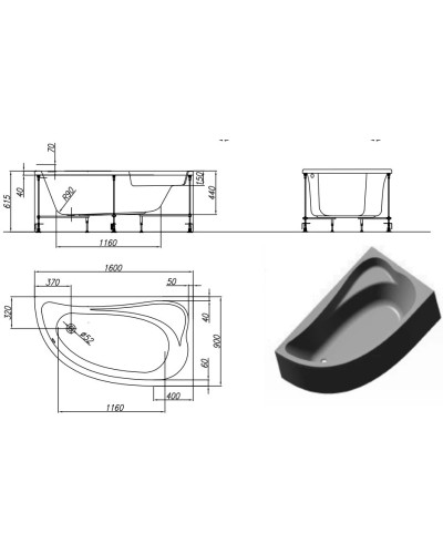 Акриловая ванна 160х90 см L Kolpa San Calando Basis 5016-01