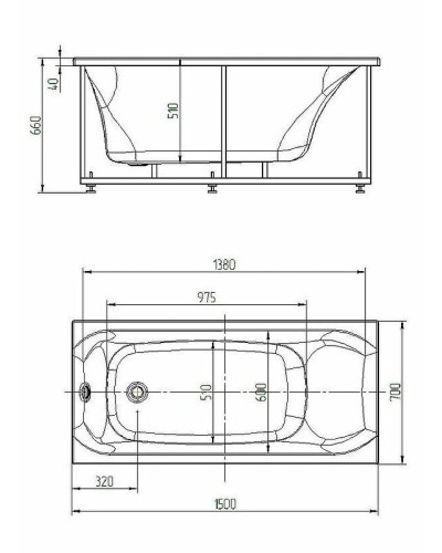 Акриловая ванна Aquatek Альфа 150x70 ALF150-0000043 без гидромассажа с фронтальной панелью с каркасом (разборный) со слив-переливом (справа)