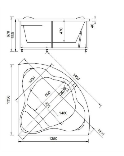 Акриловая ванна Aquatek Галатея 135х135 GAL135-0000022 без гидромассажа с фронтальной панелью с каркасом (разборный) со слив-переливом