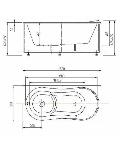 Акриловая ванна Aquatek Афродита 150x70 AFR150-0000026 без гидромассажа с фронтальной панелью с каркасом (разборный) со слив-переливом (слева)