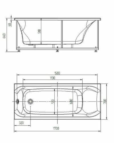 Акриловая ванна Aquatek Афродита 170x70 AFR170-0000054 без гидромассажа с фронтальной панелью с каркасом (разборный) со слив-переливом (справа)