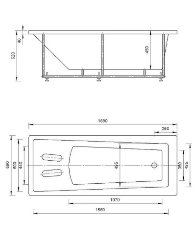 Акриловая ванна Aquatek Либра 170х70 LIB170-0000006 без гидромассажа без панелей с каркасом (разборный) со слив-переливом
