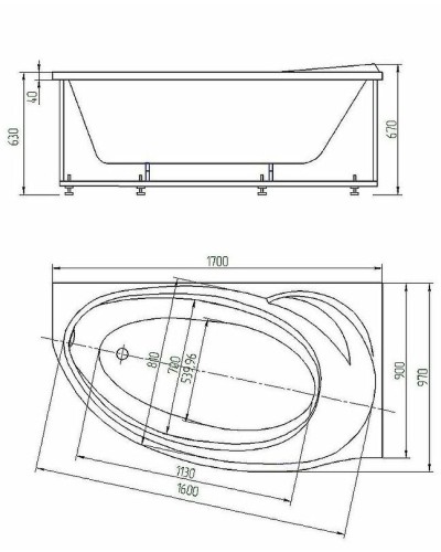 Акриловая ванна Aquatek Бетта 170x97 L BET170-0000083 без гидромассажа с фронтальной панелью с каркасом (вклеенный) со слив-переливом