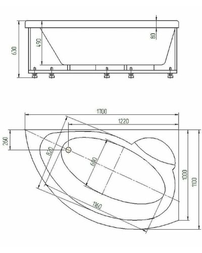 Акриловая ванна Aquatek Аякс 2 170x100 L AYK170-0000085 без гидромассажа с фронтальной панелью с каркасом (вклеенный) со слив-переливом