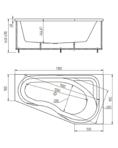 Акриловая ванна Aquatek Медея 170x95 L MED180-0000037 без гидромассажа с фронтальной панелью с каркасом (вклеенный) со слив-переливом