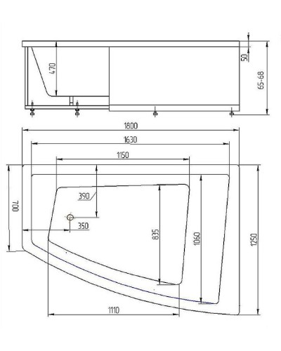 Акриловая ванна Aquatek Оракул 180х125 R ORK180-0000009 без гидромассажа с фронтальной панелью с каркасом (вклеенный) со слив-переливом