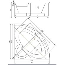 Акриловая ванна Aquatek Поларис-2 155х155 POL2-0000041 без гидромассажа с фронтальной панелью с каркасом (вклеенный) со слив-переливом