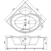 Акриловая ванна Aquatek Эпсилон 150х150 EPS150-0000066 без гидромассажа с фронтальной панелью с каркасом (вклеенный) со слив-переливом