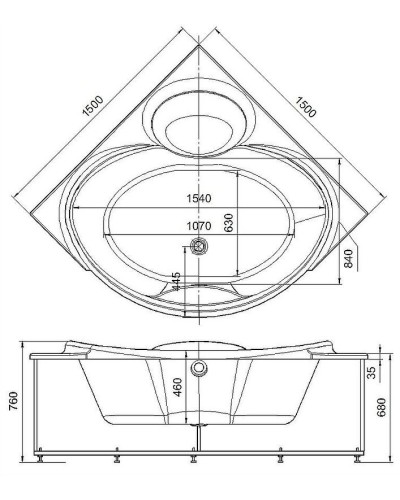 Акриловая ванна Aquatek Эпсилон 150х150 EPS150-0000066 без гидромассажа с фронтальной панелью с каркасом (вклеенный) со слив-переливом