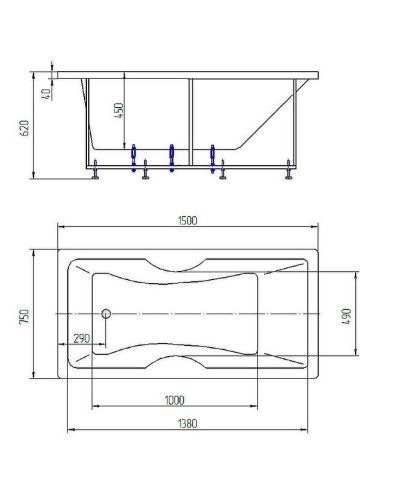 Акриловая ванна Aquatek Феникс 150x75 FEN150-0000029 без гидромассажа с фронтальной панелью с каркасом (разборный) со слив-переливом (слева)