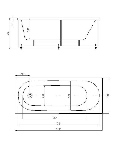 Акриловая ванна Aquatek Оберон 170х70 OBR170-0000049 без гидромассажа с фронтальной панелью с каркасом (разборный) со слив-переливом (справа)