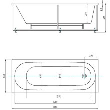 Акриловая ванна Aquatek Оберон 180х80 OBR180-0000003 без гидромассажа с фронтальной панелью с каркасом (разборный) со слив-переливом (слева)