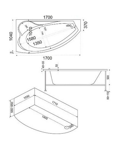 Акриловая ванна Bas Николь 170x104 L В 00027 без гидромассажа