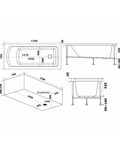 Акриловая ванна Bas Аякс 170x75 В00131 без гидромассажа