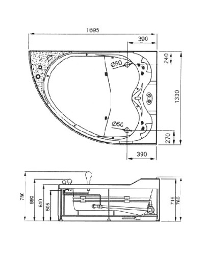 Акриловая гидромассажная ванна 170х133 см R Gemy G9086 B R