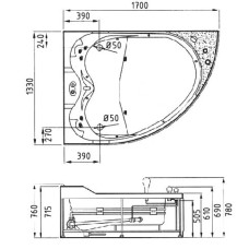 Акриловая гидромассажная ванна 170х133 см L Gemy G9086 B L