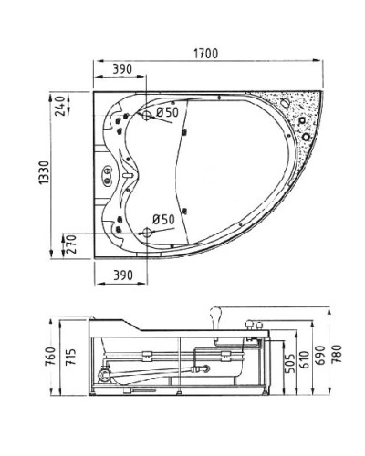 Акриловая гидромассажная ванна 170х133 см L Gemy G9086 B L