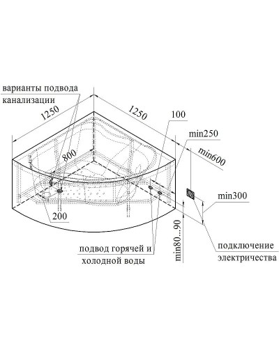 Акриловая ванна Radomir Vannesa Альтея 125x125 2-76-2-0-0-219 с гидромассажем Баланс Хром